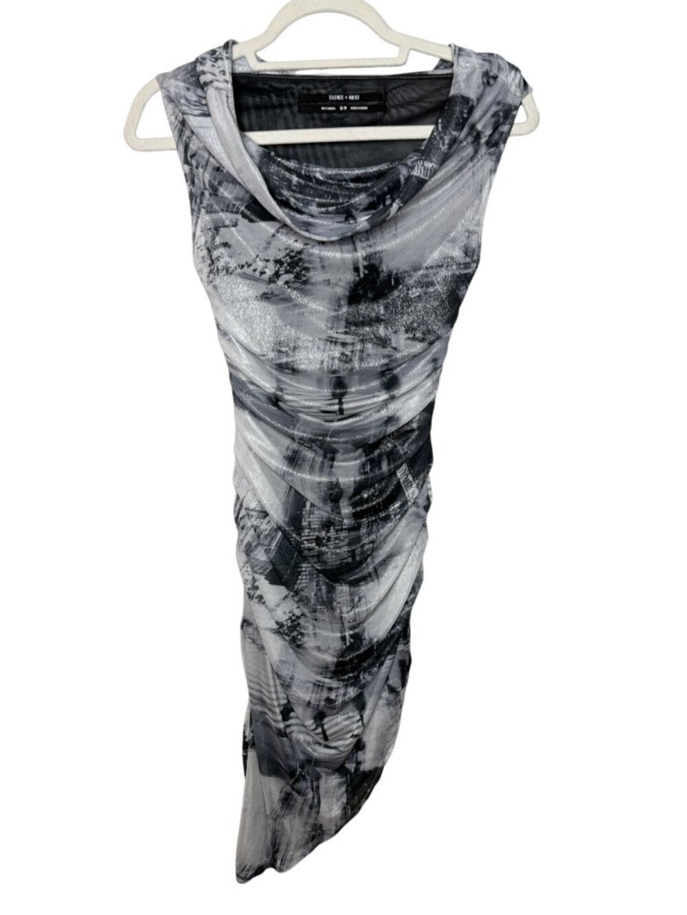 Silence + Noise Metallic Mesh Ruched Asymmetrical Dress XS